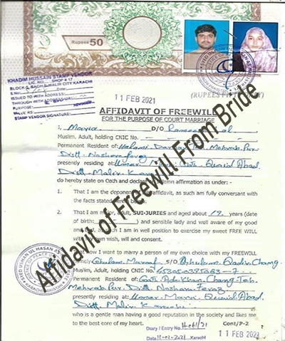 Affidavit of Freewill - Court Marriage Karachi