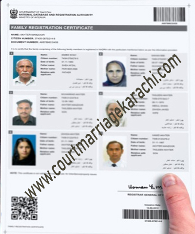 Family Registration Certificate - Court Marriage Karachi