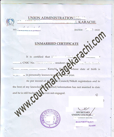 UnMarried Certificate - Court Marriage Karachi